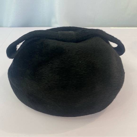 Vintage 1950s 60s Helios Made in Italy Black velour fur felt Pillbox hat - Picture 9 of 14